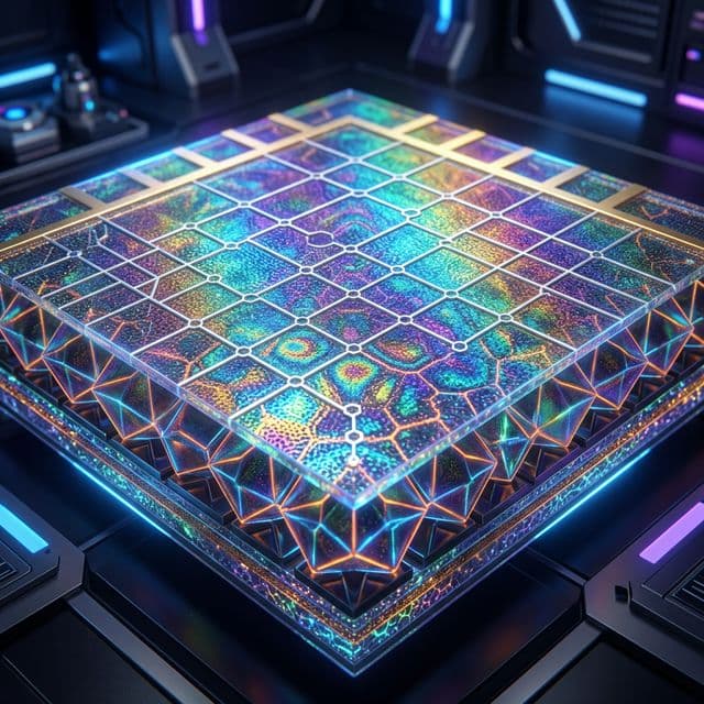 Conceptual high-efficiency perovskite-silicon tandem solar panel showing multi-layered crystalline structures.