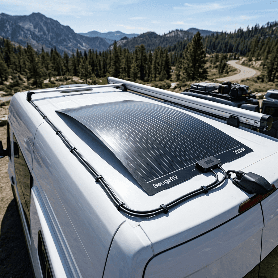 BougeRV 200W 9BB Flexible Solar Panel: Lightweight Rooftop Output Sweep